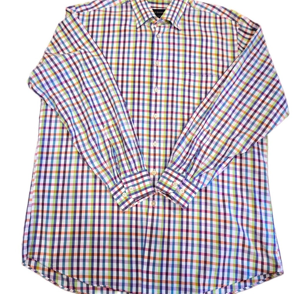Scott Barber Men's XL Multi Plaid Button Down‎ Shirt  Pink Purple Blue Green